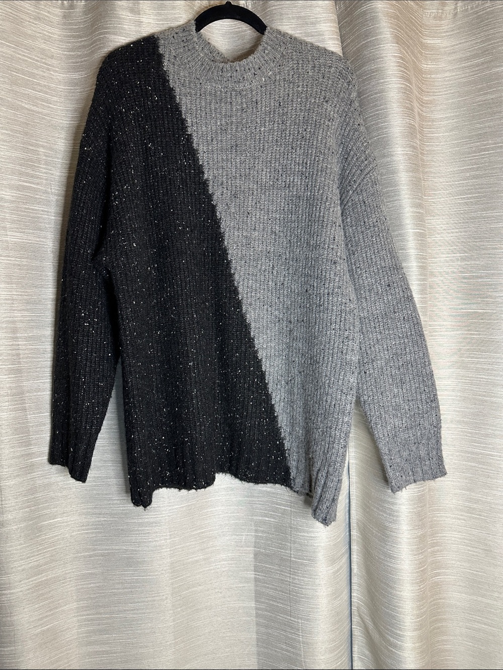 Zara Colorblock Black and Gray Crewneck Sweater (oversized)